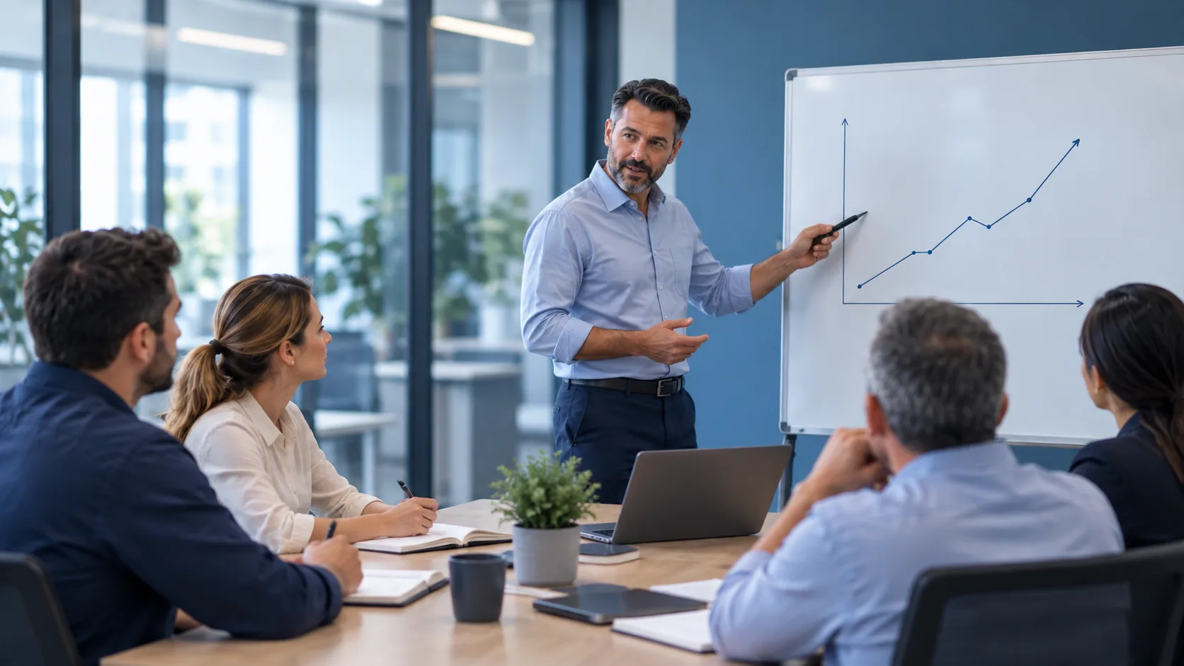Facilitador explicando una gráfica durante una sesión de capacitación
