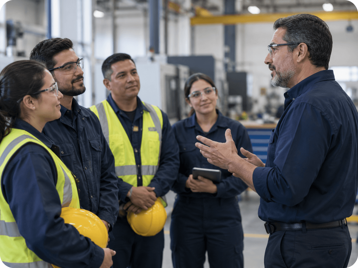 Colaboración y capacitación de un equipo en un entorno industrial